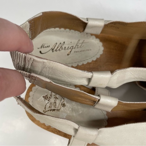 Anthropologie Miss Albright Leather Bow Wooden Heel Sandals Size 9.5 - Picture 7 of 10